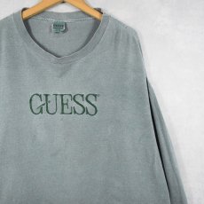 画像1: 90's GUESS USA製 後染め ロゴ刺繍 ロンT ONESIZE (1)