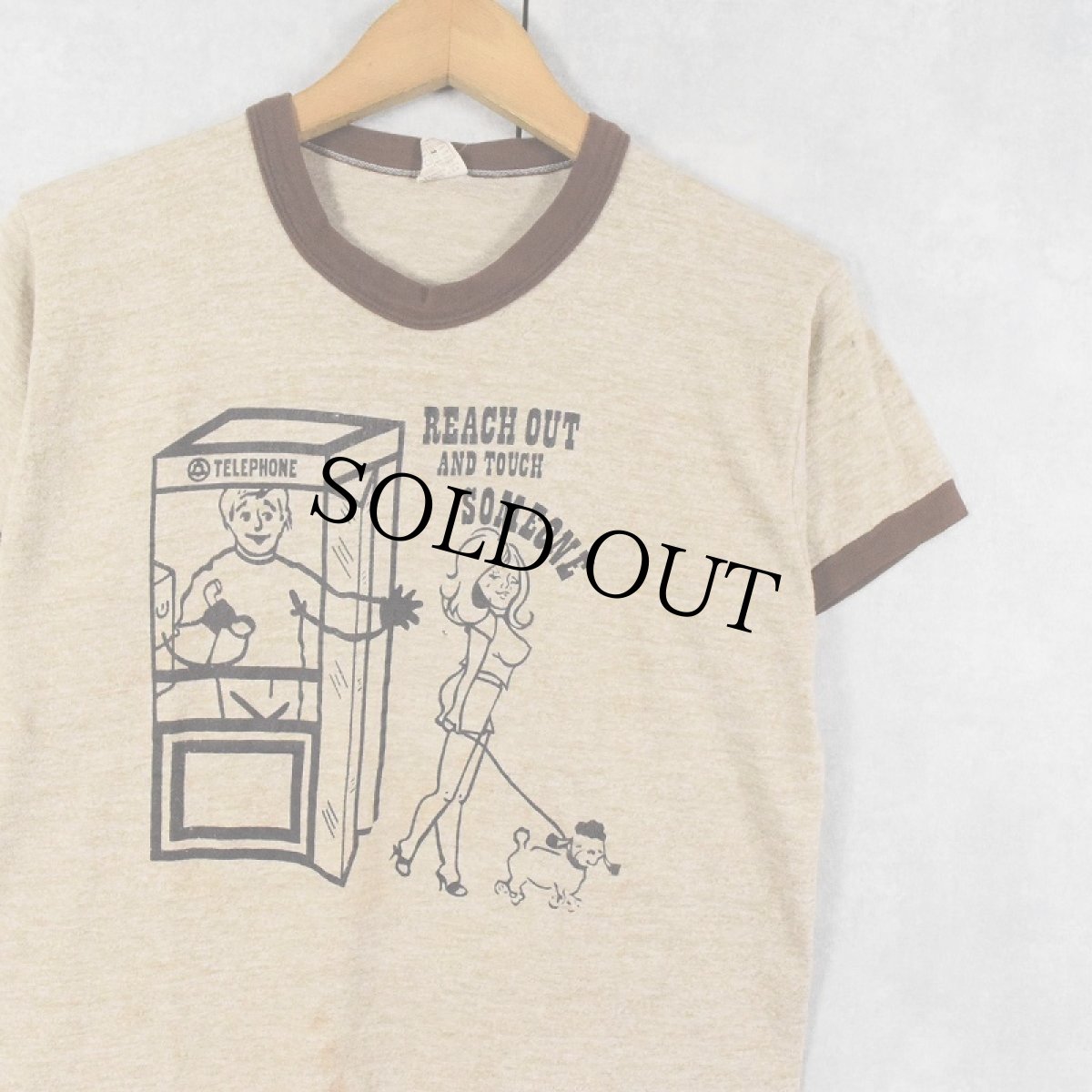 画像1: 70〜80's "REACH OUT AND TOUCH SOMEONE" プリントリンガーTシャツ M (1)