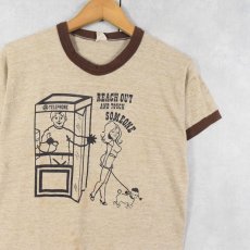 画像1: 70〜80's "REACH OUT AND TOUCH SOMEONE" プリントリンガーTシャツ M (1)