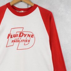 画像1: 70〜80's USA製 FLUI DYNE 染み込みプリント ラグランTシャツ L (1)