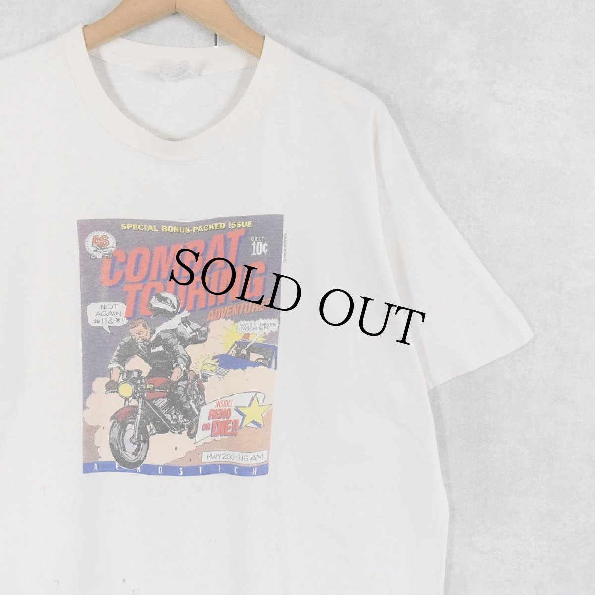 画像1: 【SALE】 90's AEROSTICH USA製 "COMBAT TOURING ADVENTURES" バイクアパレルブランドプリントTシャツ XL (1)