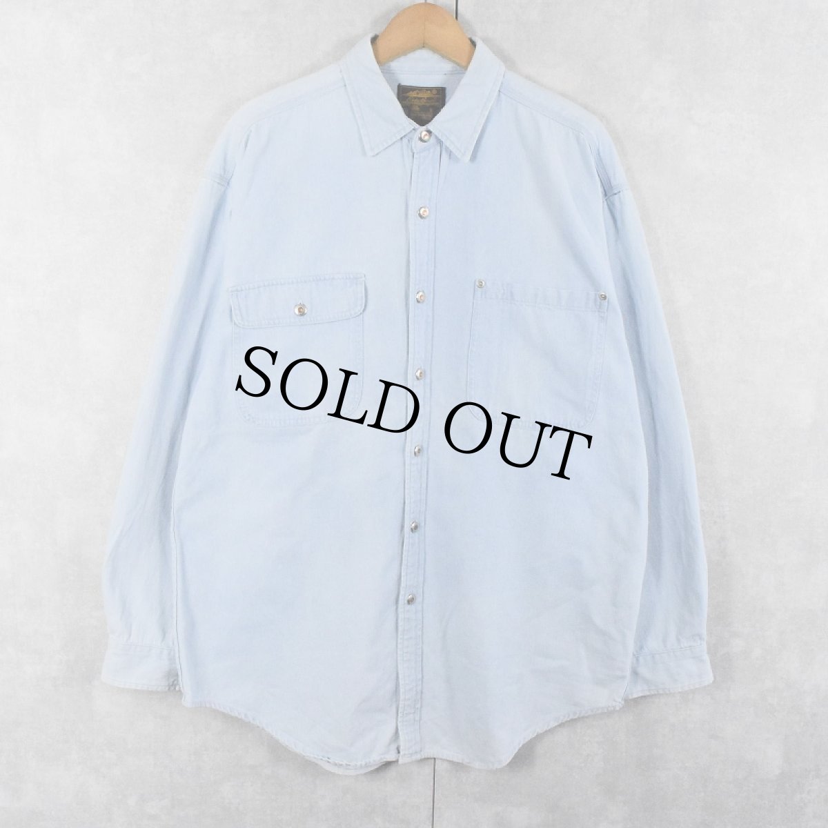 画像2: 80's Eddie Bauer"WILDERNESS" ヨットプリントデニムシャツ L (2)