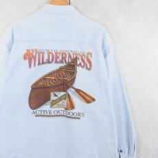 画像1: 80's Eddie Bauer"WILDERNESS" ヨットプリントデニムシャツ L (1)