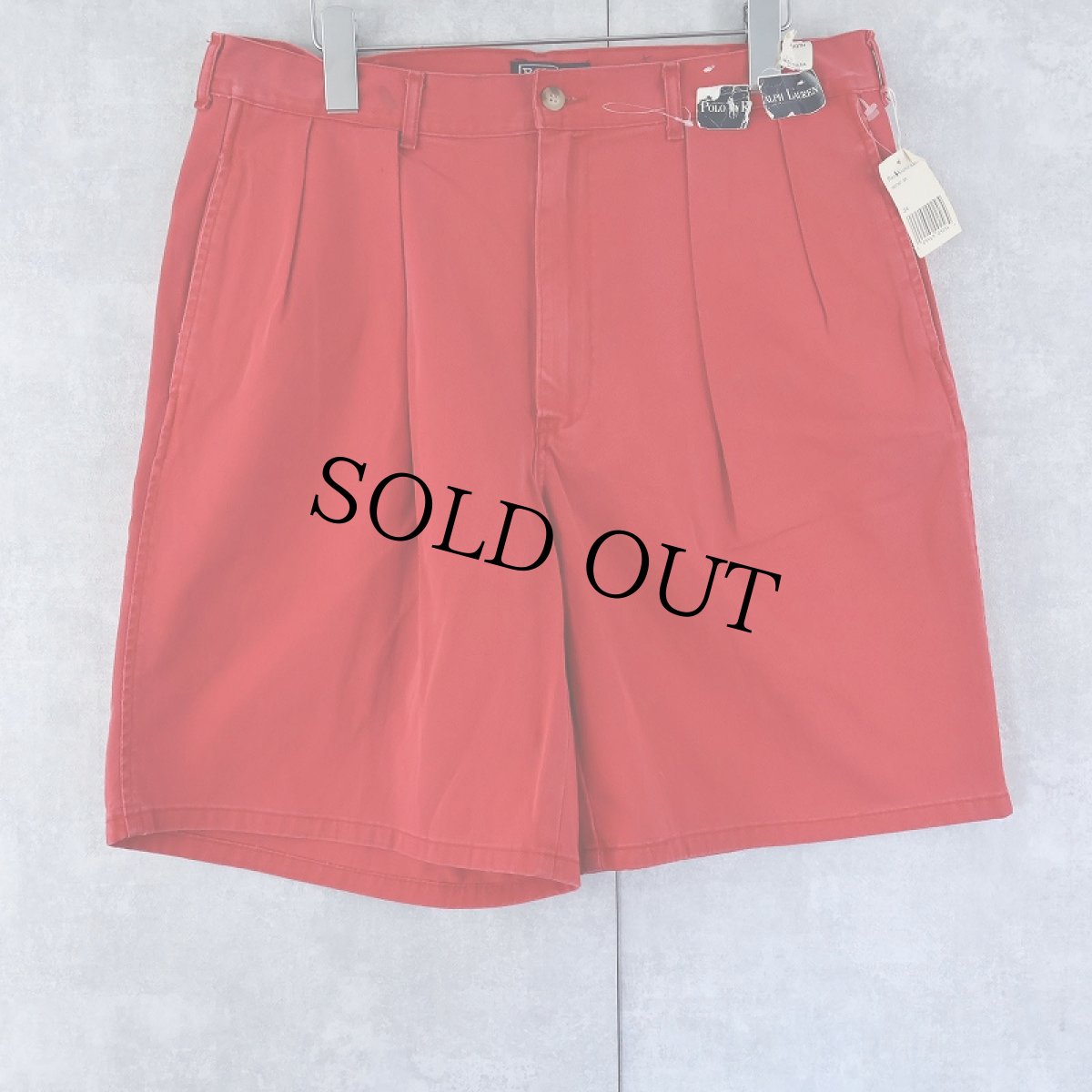 画像1: 90's POLO Ralph Lauren USA製 "POLO CHINO" コットンチノショーツ フラッシャー付き W33 (1)