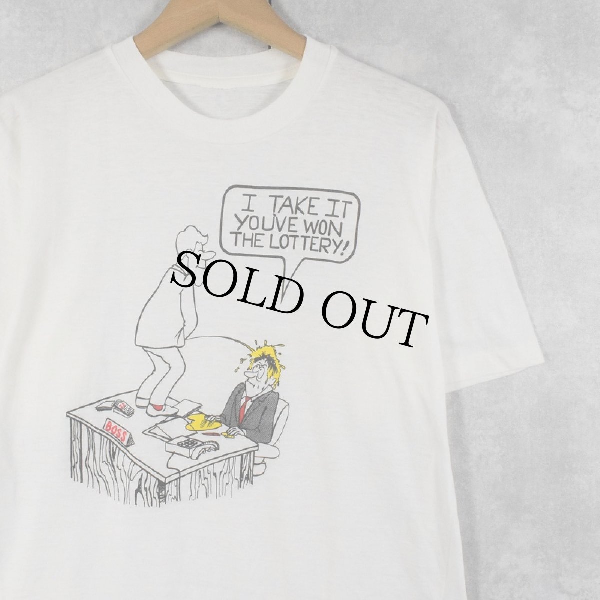 画像1: 80〜90's "I TAKE IT YOU'VE WON THE LOTTERY!" シュールイラストプリントTシャツ (1)