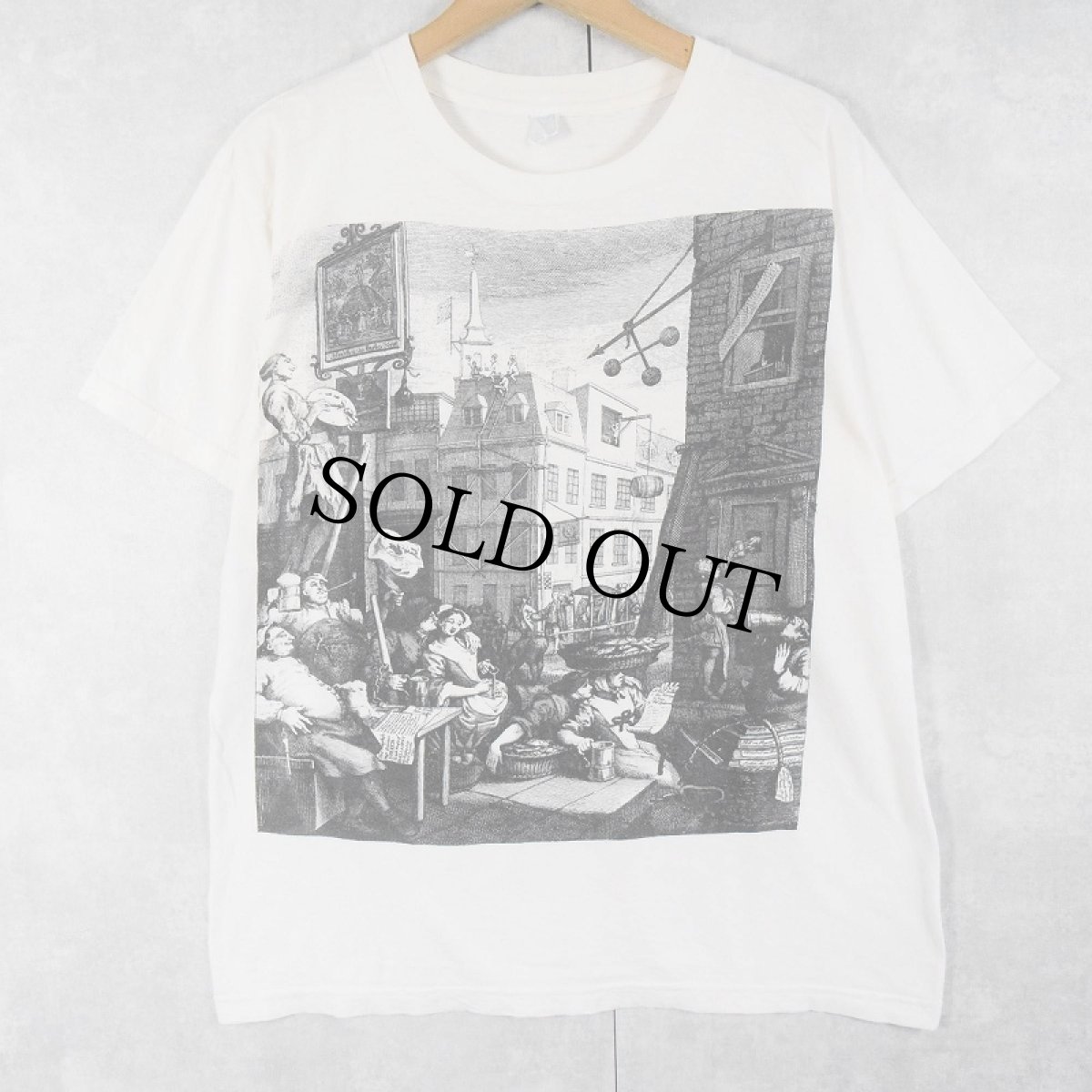 画像1: 80's William Hogarth "Beer Street" 風刺アートプリントTシャツ XL (1)