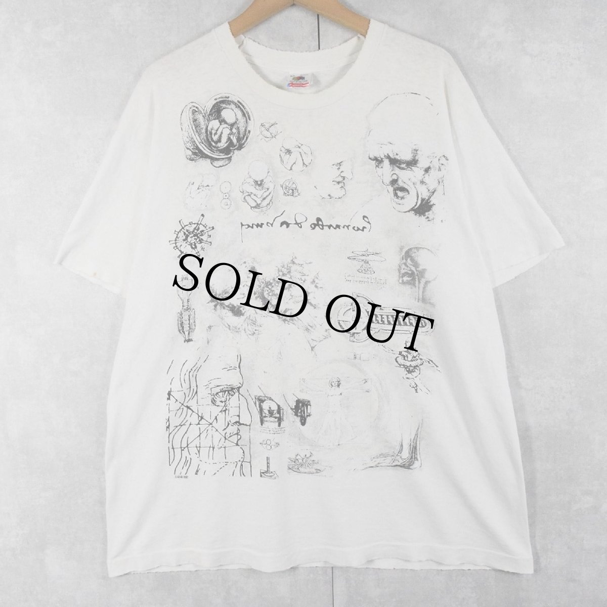 画像1: 90's LEONARDO DA VINCI USA製 アートプリントTシャツ XL (1)
