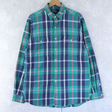 画像1: POLO Ralph Lauren チェック柄 猫目ボタン ヘビーネルシャツ M (1)