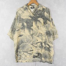 画像1: アート総柄 レーヨンオープンカラーシャツ M (1)