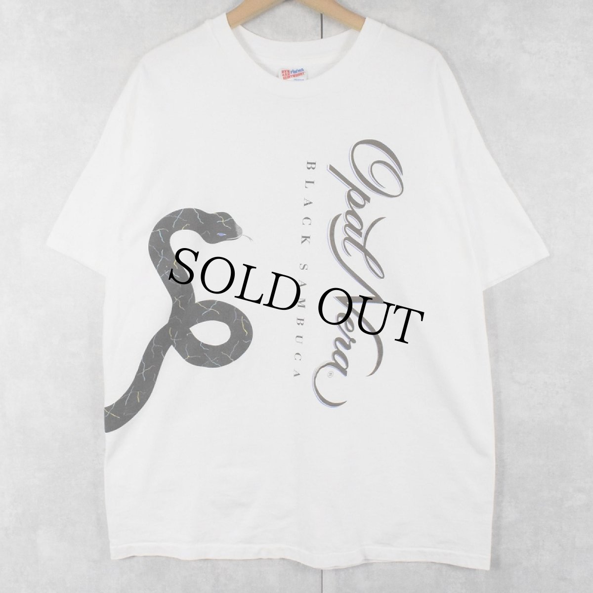 画像1: 90's OPAL NERA BLACK SAMBUCA USA製 リキュール 巻きプリントTシャツ XL (1)