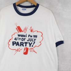 画像1: 80〜90's WOKI FM100 USA製 ラジオ局プリントリンガーTシャツ XL (1)