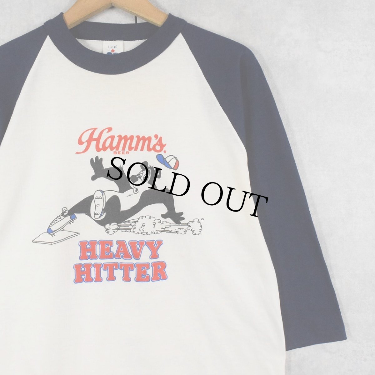 画像1: 80's Hamm's Beer USA製 "HEAVY HITTER" ビールメーカー プリントラグランTシャツ L (1)