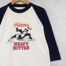 画像1: 80's Hamm's Beer USA製 "HEAVY HITTER" ビールメーカー プリントラグランTシャツ L (1)