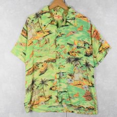 画像1: 70's HAWAIIAN HOLIDAY オールオーバーパターン レーヨンアロハシャツ L (1)
