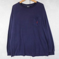 画像1: 90's POLO Ralph Lauren USA製 ロゴ刺繍 ポケットロンT NAVY L (1)