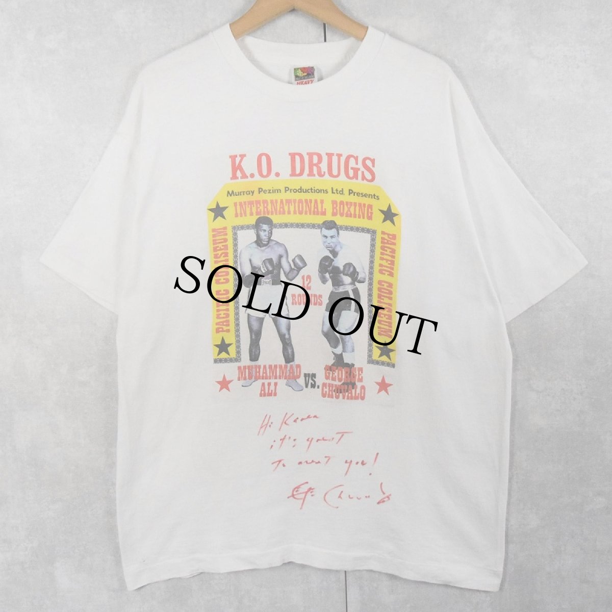 画像1: 90's MUHAMMAD ALI VS GEORGE CHUVALO CANADA製 ボクサープリントTシャツ XL サイン入り (1)