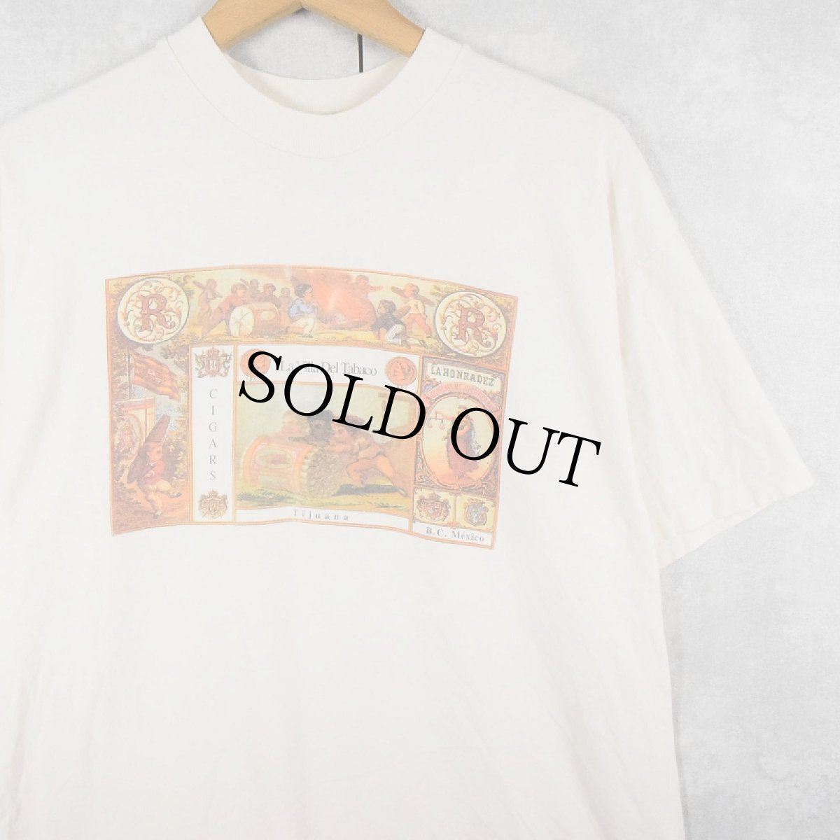 画像1: 90's La VIlla Del Tabaco USA製 タバコ屋 イラストプリントTシャツ L (1)