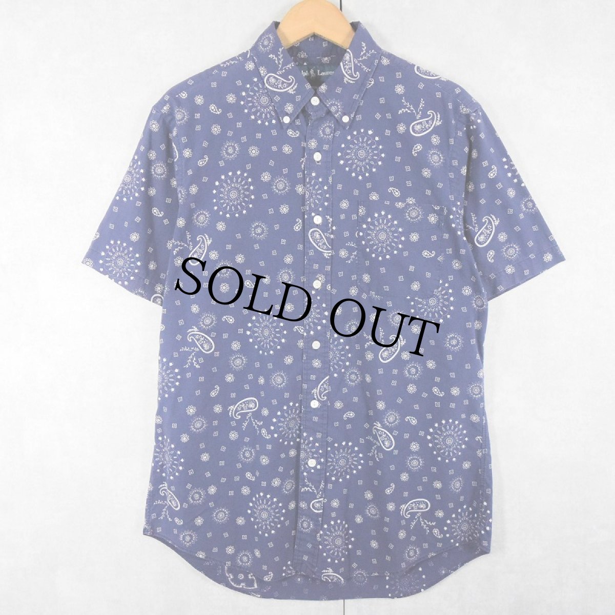 画像1: Ralph Lauren "CUSTOM FIT" 猫目ボタン ペイズリー柄 コットンボタンダウンシャツ NAVY M (1)