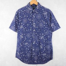 画像1: Ralph Lauren "CUSTOM FIT" 猫目ボタン ペイズリー柄 コットンボタンダウンシャツ NAVY M (1)