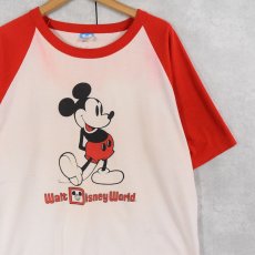 画像1: 80's Walt Disney World USA製 "MICKEY MOUSE" プリントラグランTシャツ XL (1)