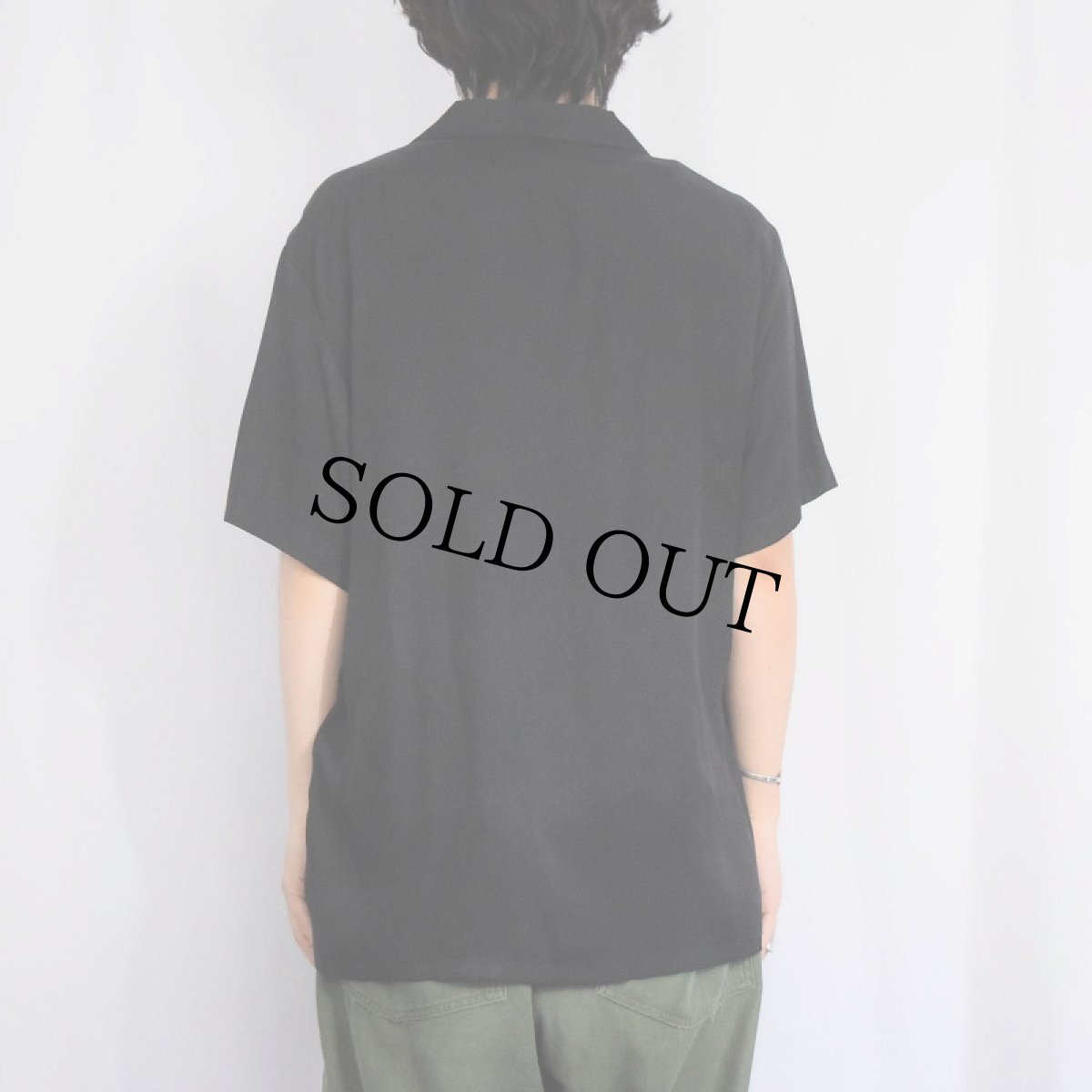 画像3: 80's Da Vinci USA製 ストライプ柄 レーヨン×アセテート ロカビリーシャツ BLACK M (3)