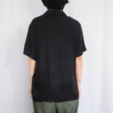 画像3: 80's Da Vinci USA製 ストライプ柄 レーヨン×アセテート ロカビリーシャツ BLACK M (3)