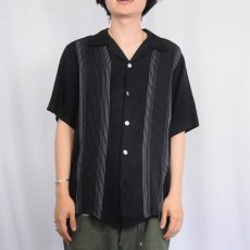 画像2: 80's Da Vinci USA製 ストライプ柄 レーヨン×アセテート ロカビリーシャツ BLACK M (2)