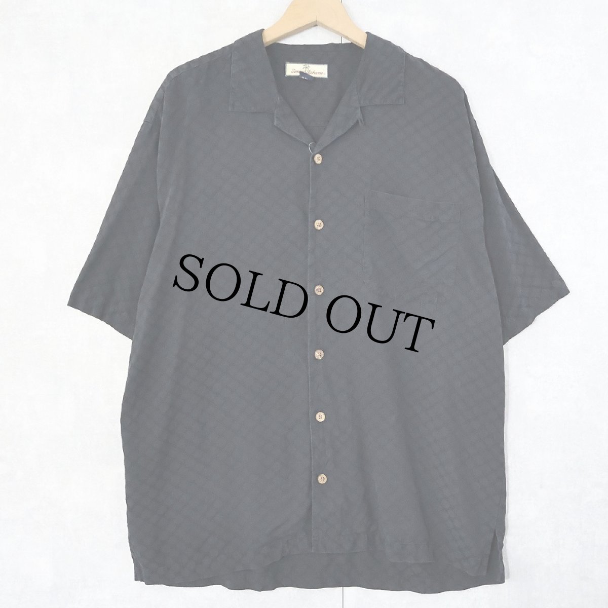 画像1: Tommy Bahama 柄織り オープンカラーシルクシャツ BLACK M (1)