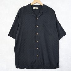 画像1: Tommy Bahama 柄織り オープンカラーシルクシャツ BLACK M (1)
