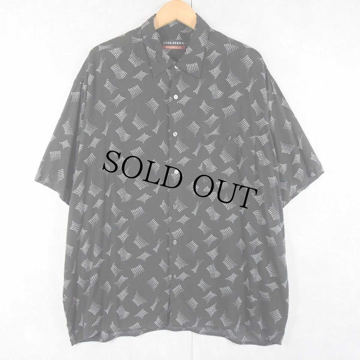 画像1: JOHN HENRY 総柄 レーヨンシャツ BLACK XL (1)