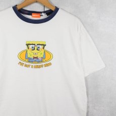 画像1: 2000's SpongeBob ”I'VE GOT A NERDY MiND" キャラクタープリント リンガーTシャツ XL (1)