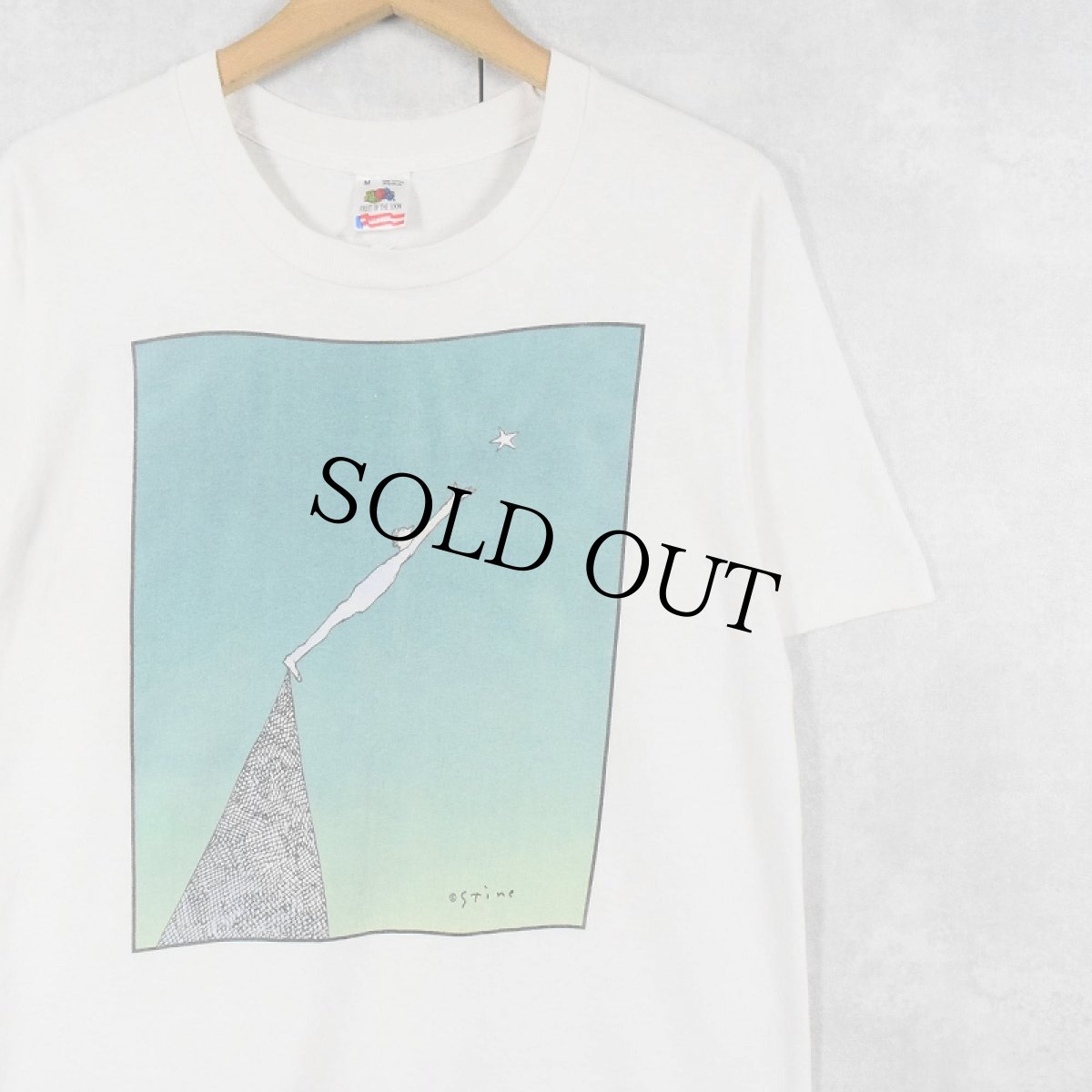 画像1: 90's Richard Stine USA製 "Man Reaching For A Star" アートプリントTシャツ M (1)