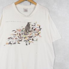 画像1: 90's Richard Stine USA製 "Happy In The Company Of The Big Cat" アートプリントTシャツ XL (1)