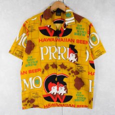 画像1: 60〜70's HAWAIIAN HOLIDAY ”PRIMO BEER” 総柄 ビールブランドプリントアロハシャツ (1)