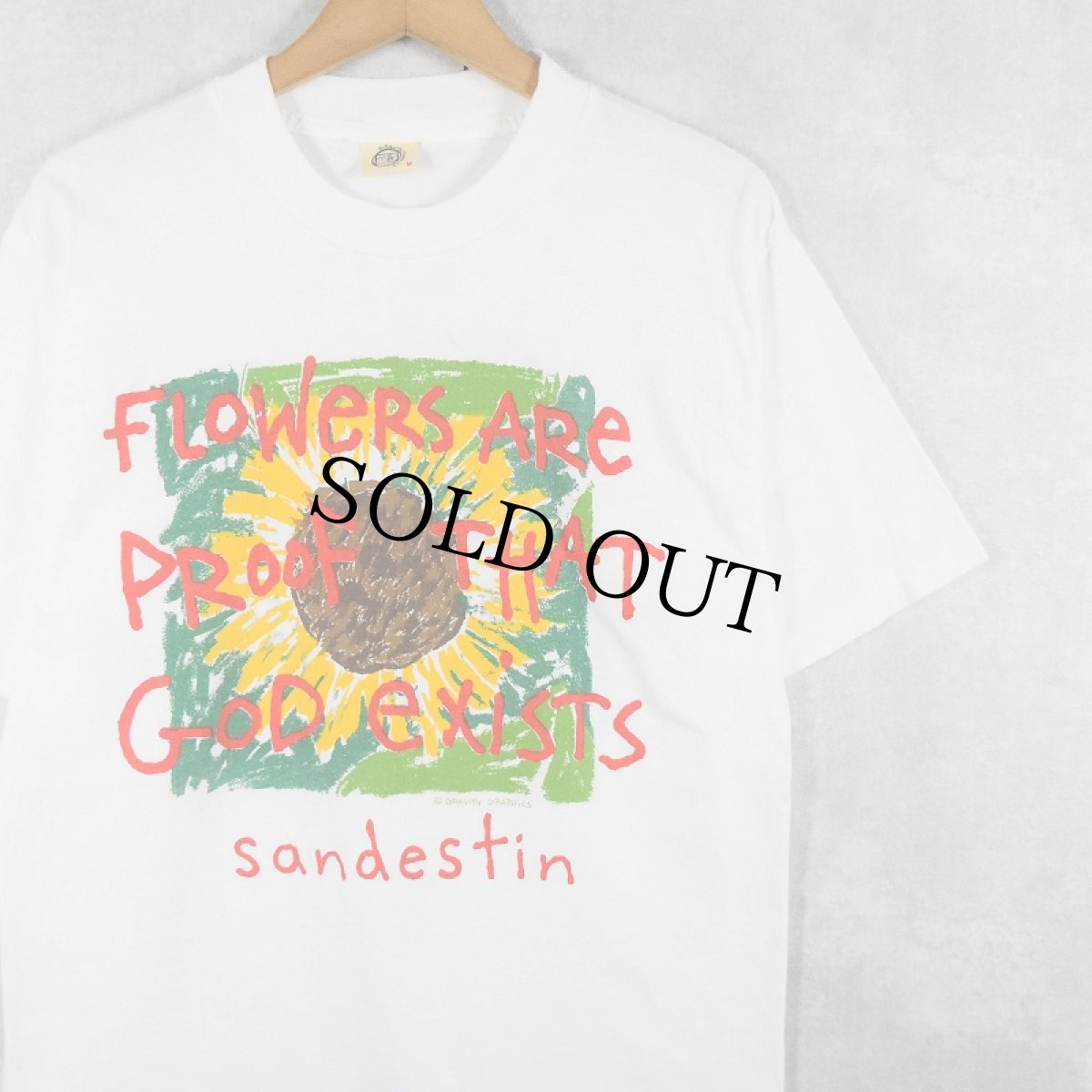 画像1: 90's GRAVITY GRAPHICS USA製 "FLOWERA ARE PROOF..." 花プリントTシャツ M (1)