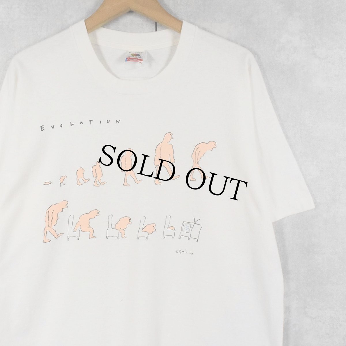 画像1: 90's Richard Stine USA製 "Evolution" アートプリントTシャツ XL (1)