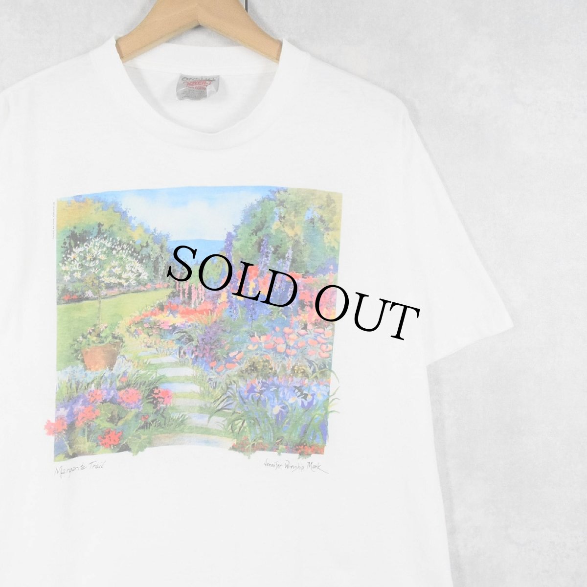 画像1: 90's Jennifer Winship Mark USA製 "Margarite Trail" アートプリントTシャツ L (1)