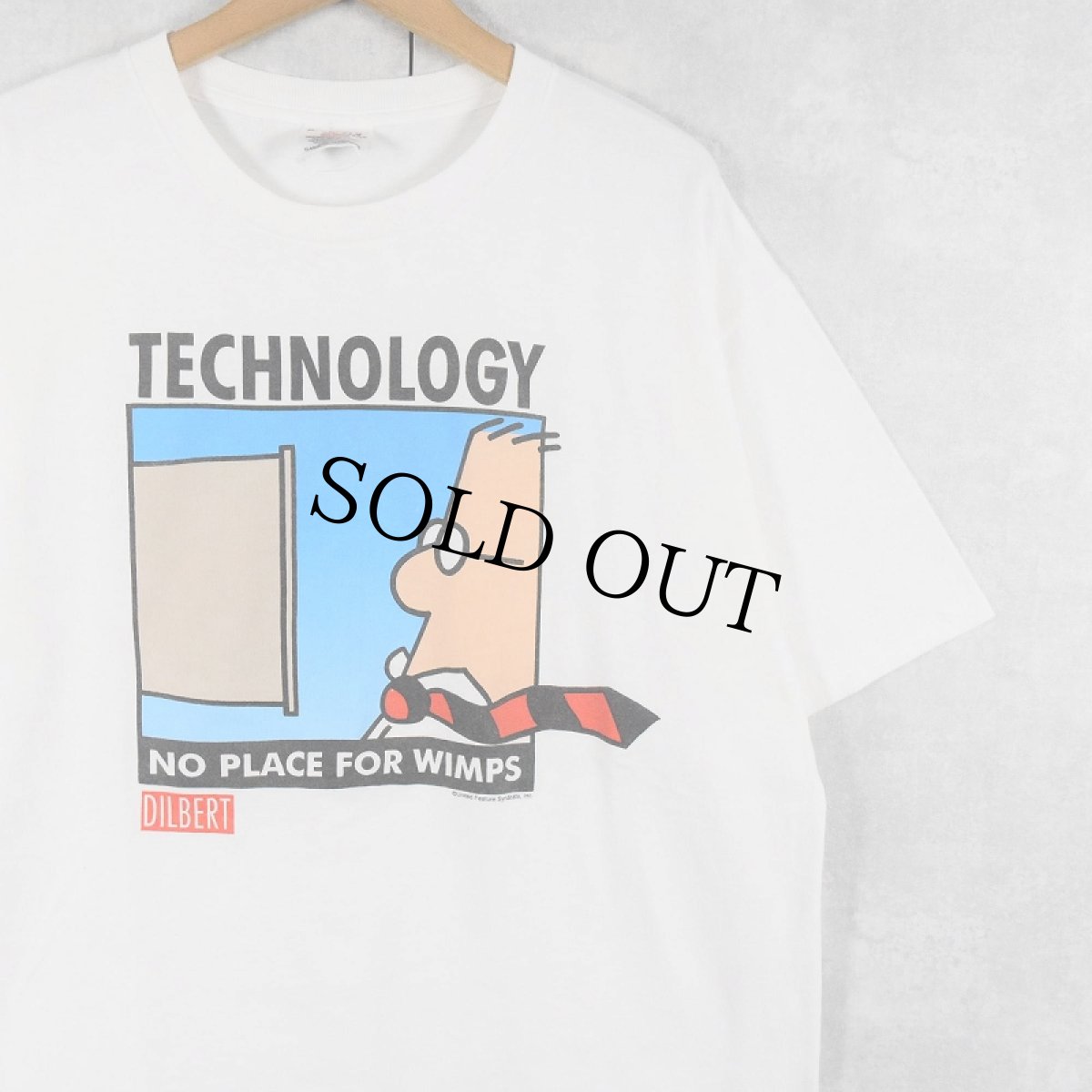 画像1: 90's DILBERT SOFTWEAR USA製 "TECHNOLOGY NO PLACE FOR WIMPS" コミックプリントTシャツ XL (1)
