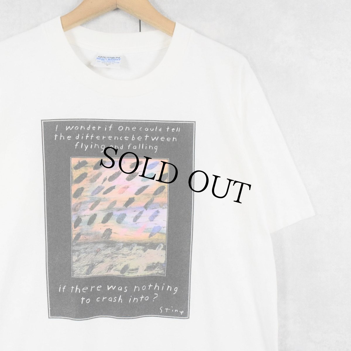 画像1: 90's Richard Stine CANADA製 "I wonder if one could tell..." アートプリントTシャツ M (1)