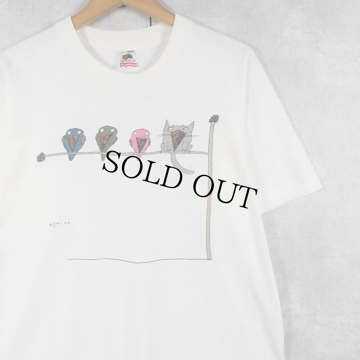 画像1: 90's Richard Stine USA製 "Cat Beak" アートプリントTシャツ L (1)