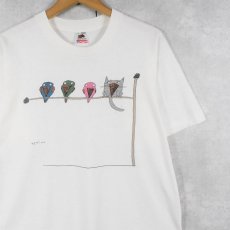 画像1: 90's Richard Stine USA製 "Cat Beak" アートプリントTシャツ L (1)
