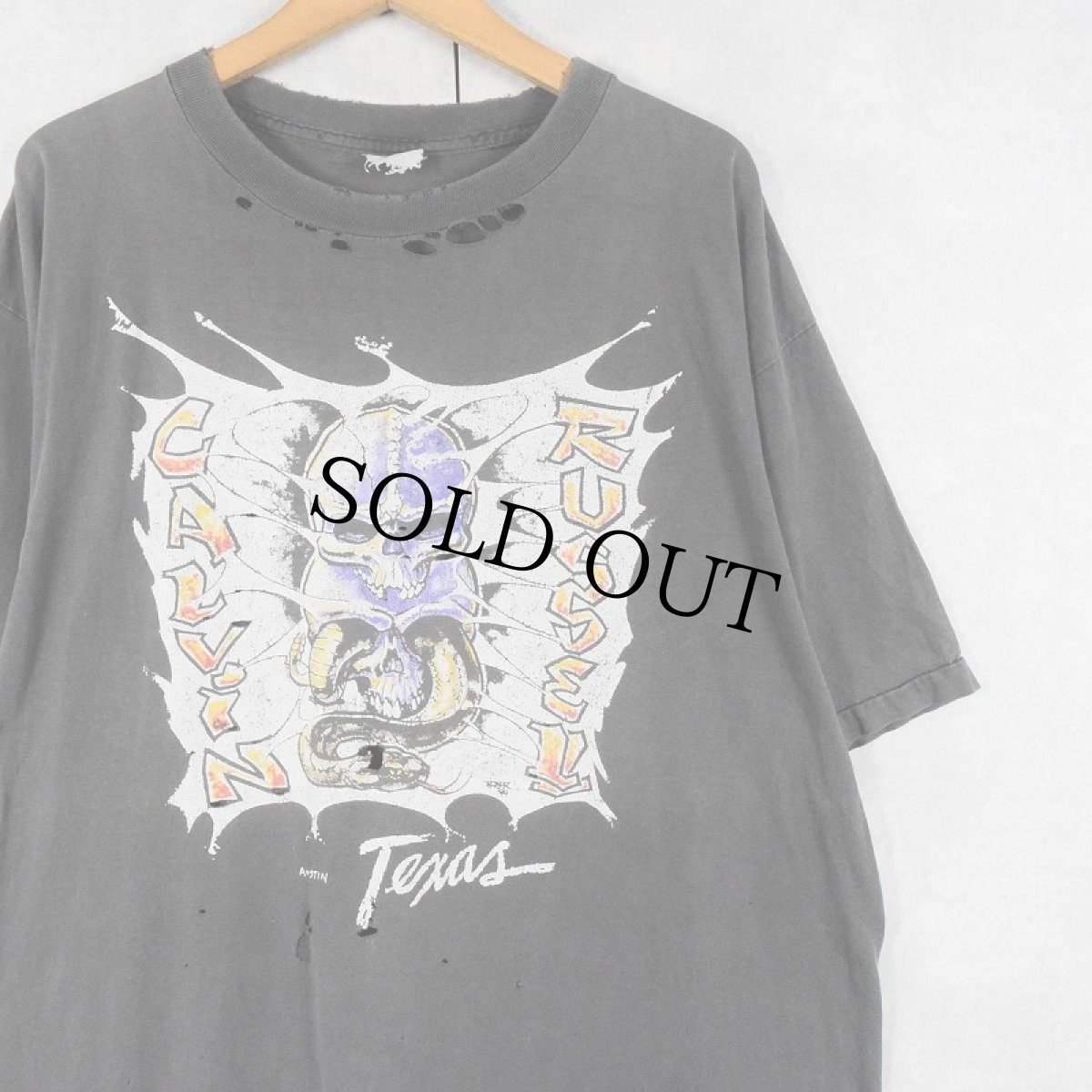 画像1: 90's Calvin Russell シンガーソングライター スカルプリントTシャツ BLACK (1)