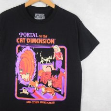 画像1: Steven Rhodes "PORTAL to the CAT DIMENSION" イラストプリントTシャツ BLACK M (1)