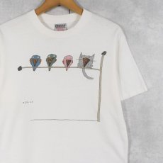 画像1: 90's Richard Stine USA製 "Cat Beak" アートプリントTシャツ M (1)