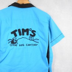 画像1: 90's HILTON USA製 "TIM'S" コットンポリ ボーリングシャツ M (1)