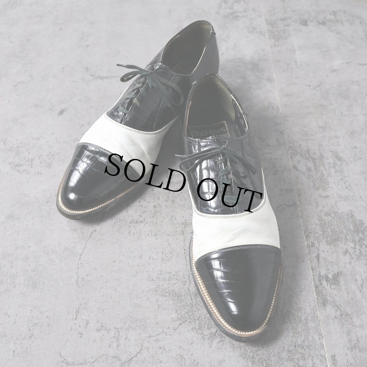 画像1: 80~90's STACY-ADAMS 型押しクロコ ストレートチップ レザーシューズ  US8D (1)