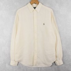 画像1: Ralph Lauren "CLASSIC FIT" ロゴ刺繍 シルク×リネン ボタンダウンシャツ IVOLY M (1)