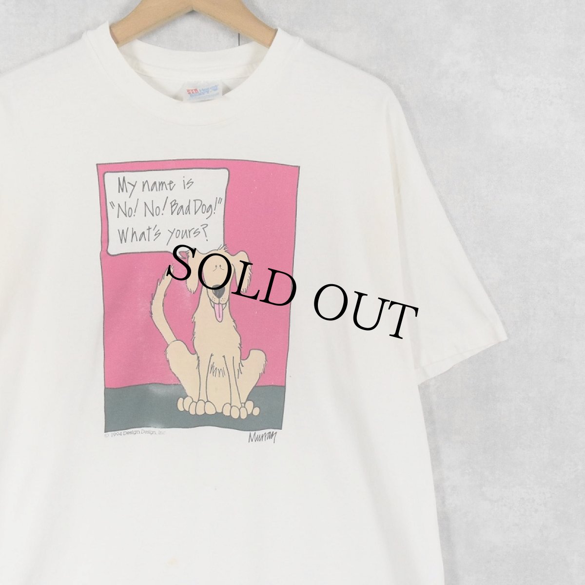 画像1: 90's USA製 "My name is "No! No1 Bad Dog!" What's yours?" シュールイラストプリントTシャツ XL (1)