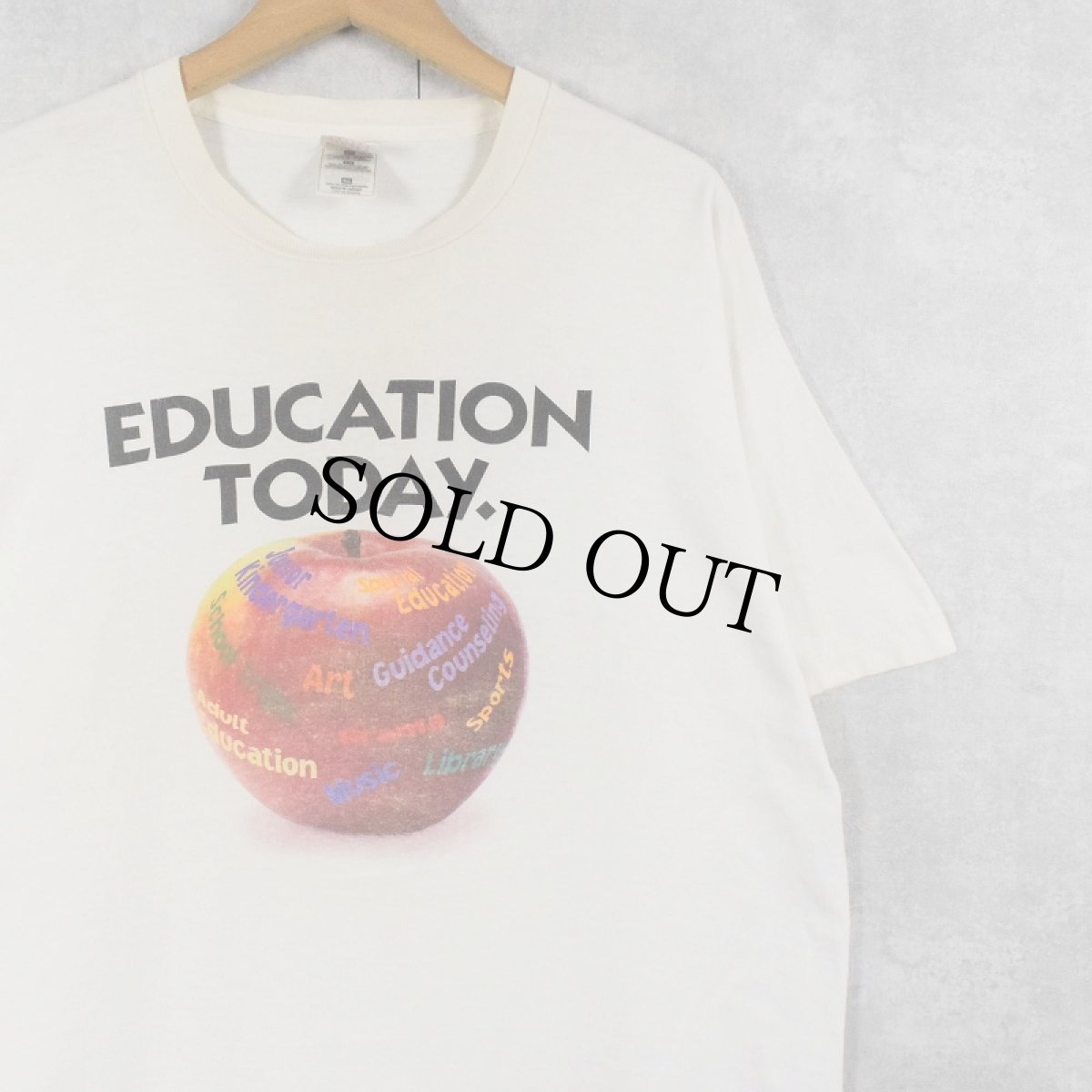 画像1: 90's CANADA製 "EDUCATION TODAY." フルーツプリントTシャツ XL (1)