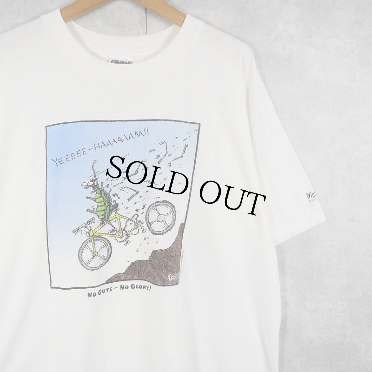画像1: 90's "NO GUTS - NO GLORY!" シュールイラストプリントTシャツ XL (1)